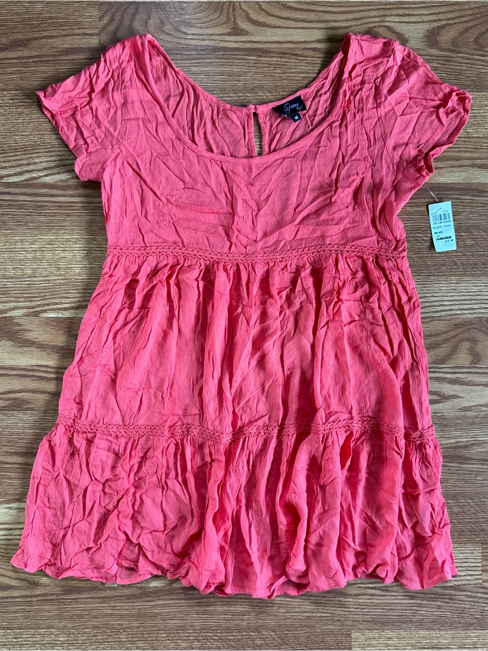 Spoon Jeans Tiered Babydoll Crochet Trim Dress